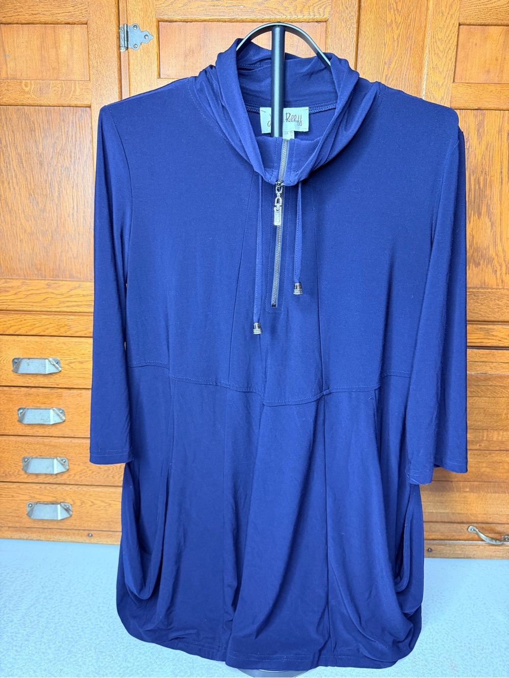 Joseph Ribkoff Navy Drawstring Cowl-Neck Tunic